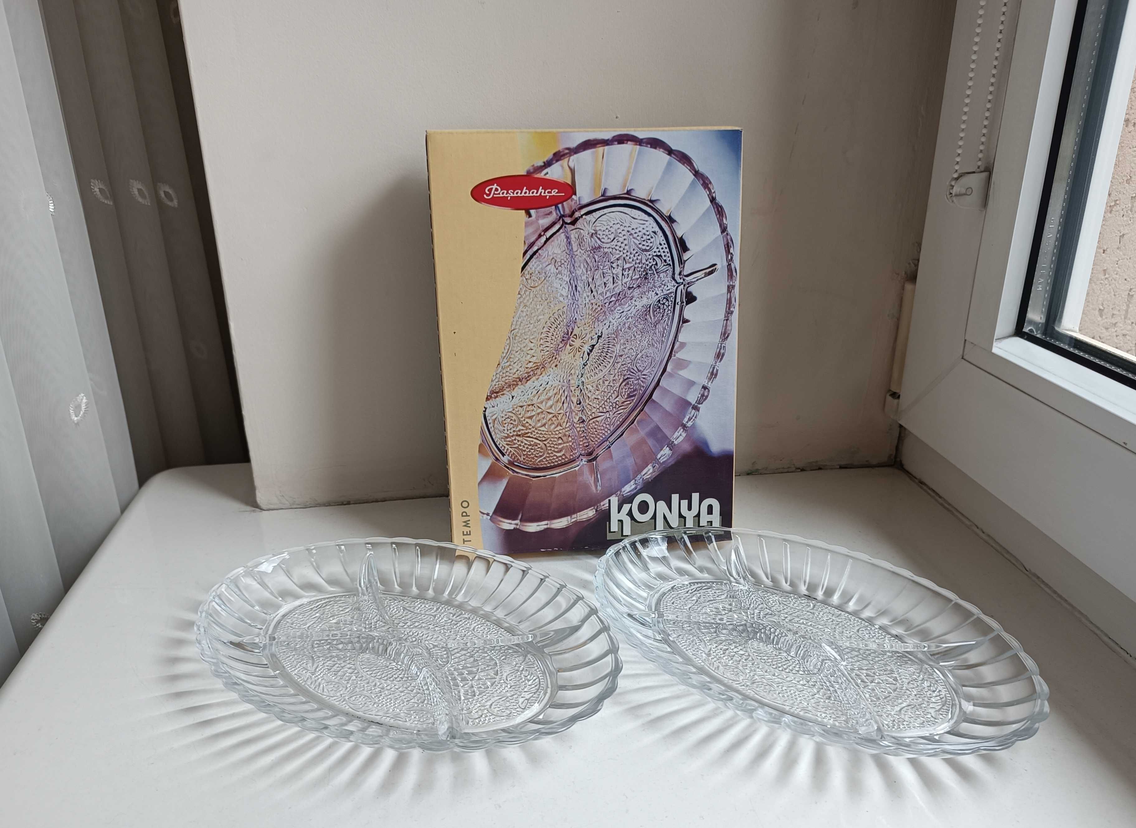 Szklany kryształowy półmisek dzielony talerzyk patera Konya PAŞABAHÇE