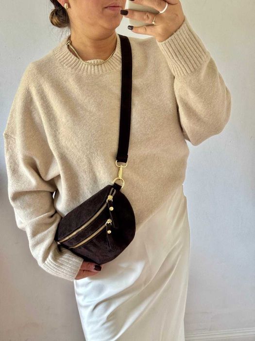 Torebka nerka skóra skórzana brązowa czekoladowa zamszowa viral zamsz