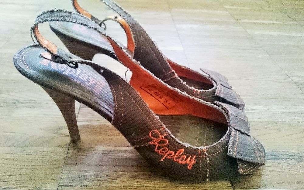 Sandałki szpilki kokardka jeans replay peep toe 40 %%%