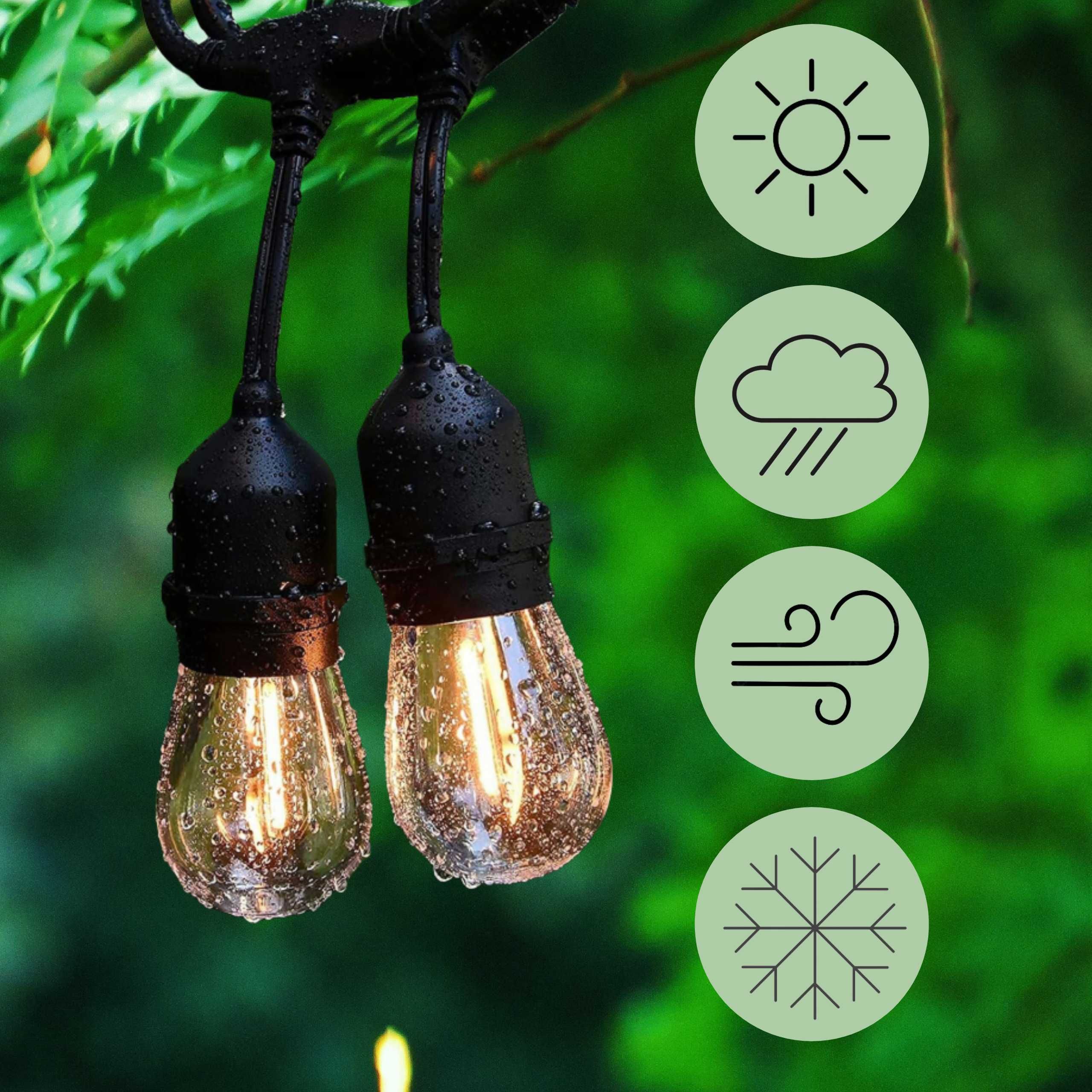 Girlanda Świetlna Ogrodowa 10m 20m Żarówki LED E27 Łańcuch Ogrodowy