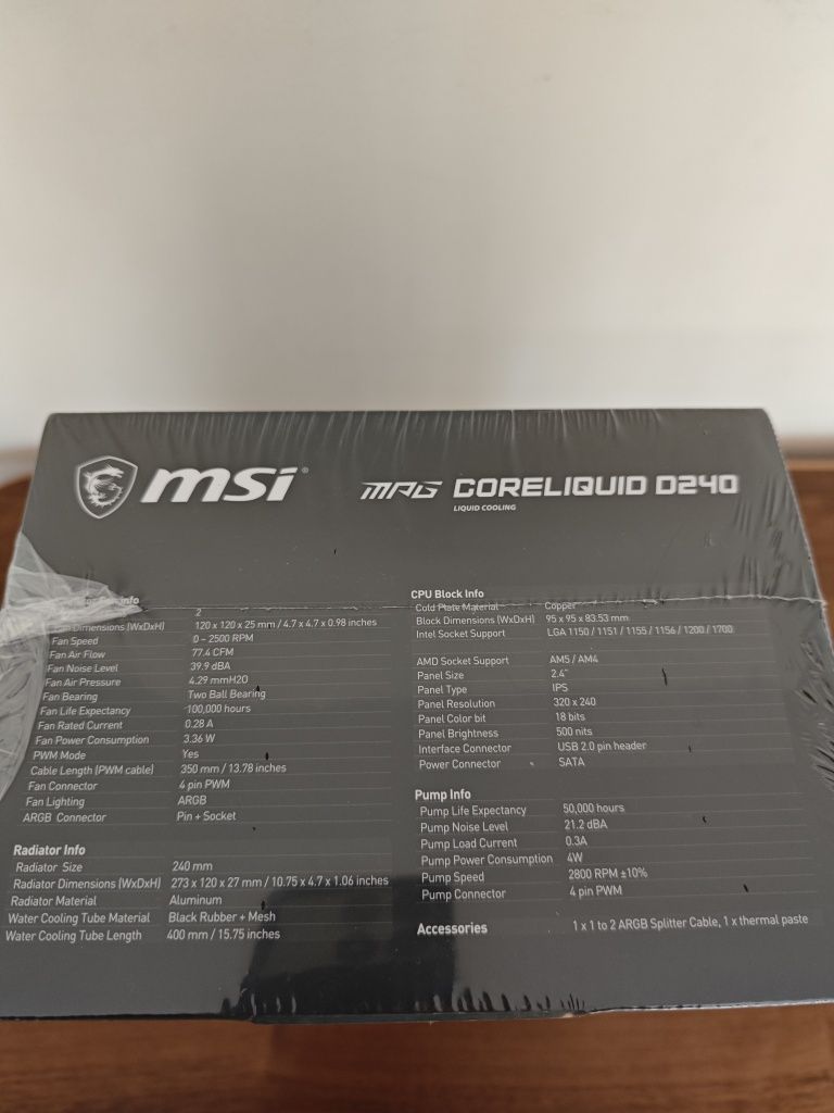 Chłodzenie wodne Msi Mpg coreLiquid d240