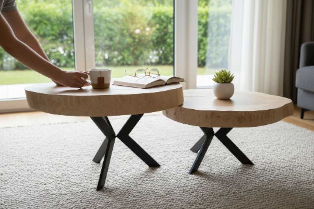 Zestaw  stolików kawowych z drewna Zegar z  30 cm GRATIS Dostawa