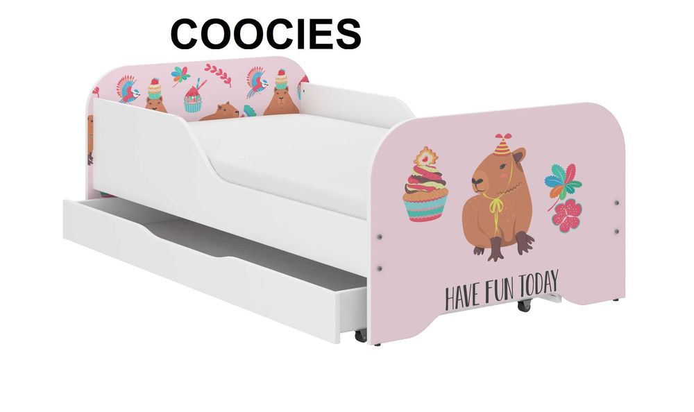 Łóżko MIKI kapibara dla dziecka 160x80 + materac + szuflada, wzory