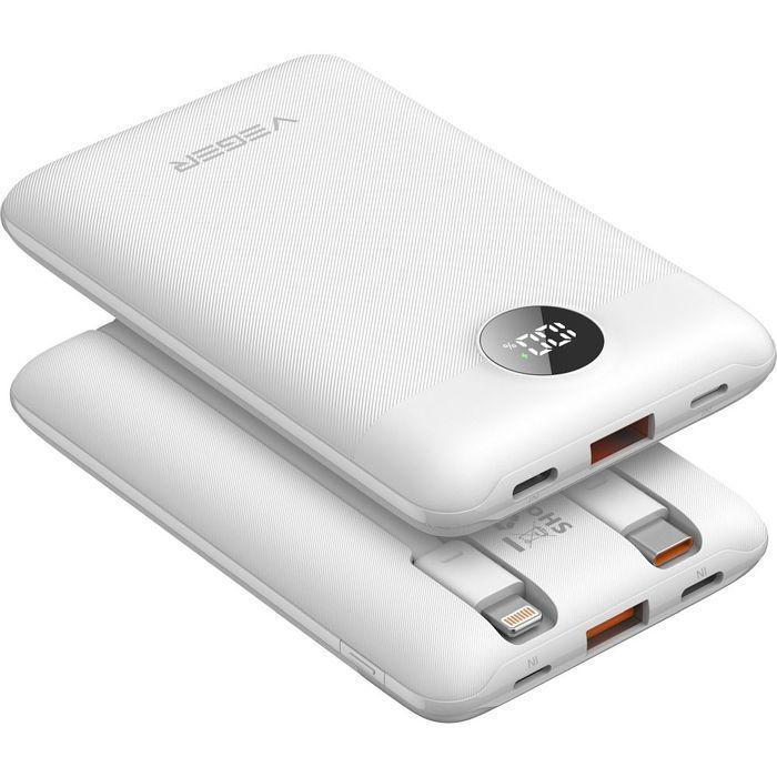 VEGER powerbank 10000 mAh z wbudowanymi kablami Typ C / Lightning PD