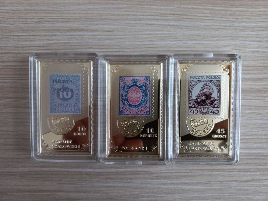 Zestaw trzech numizmatów - Najważniejsze Polskie Znaczki Pocztowe