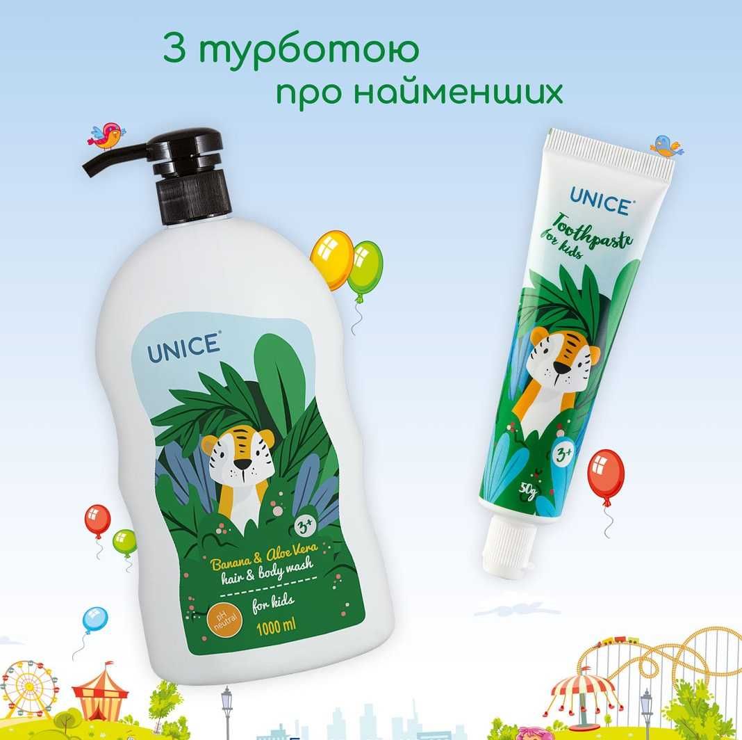 Детский шампунь для волос и тела "Unice" с алоэ вера и бананом, 1 литр
