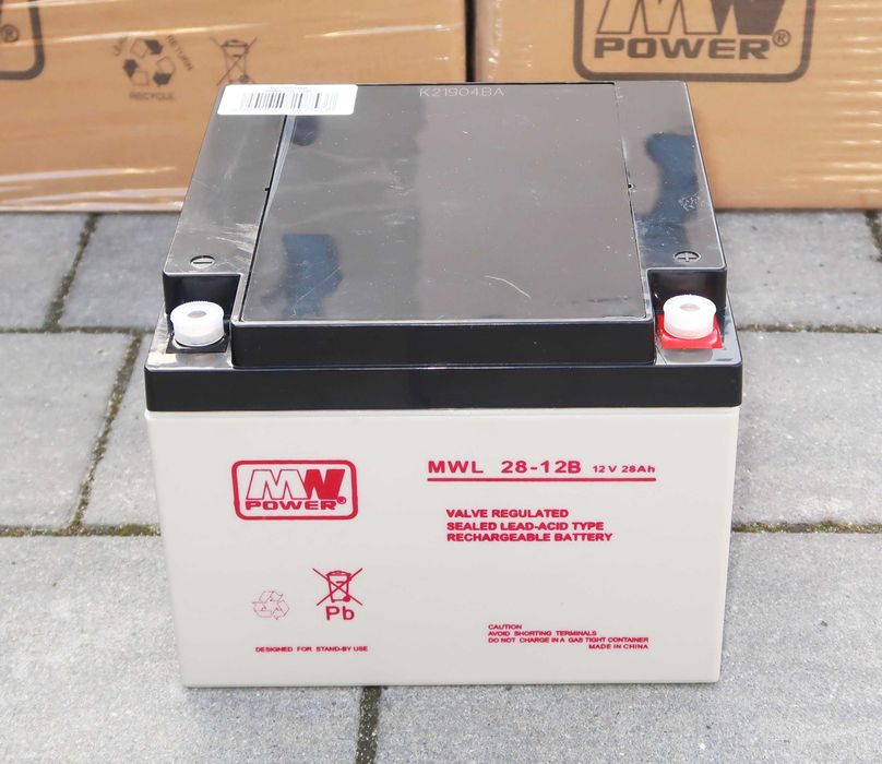 Akumulator 12V 28Ah AGM MWL28-12B – NOWY – do kampera, łodzi, alarmu