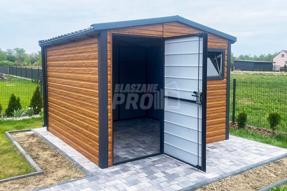 Domek Ogrodowy 3x3m Okno Blachodachówka Rynny Czarny Dwuspadowy GP366