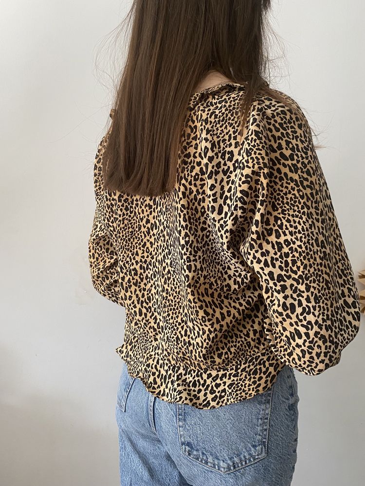 Bluzka koszula w panterkę leopard z baskinką H&M 44 oversize M L