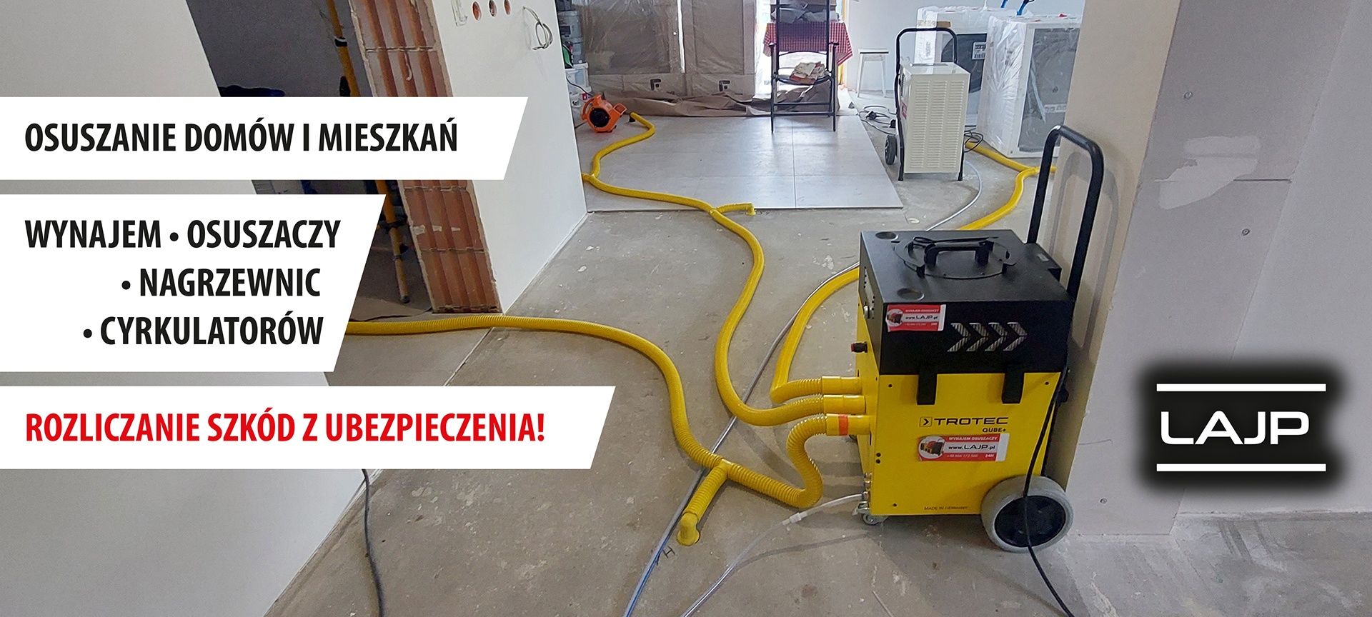 Osuszacz powietrza osuszanie  po zalaniu wynajem nagrzewnic 2,5-15kw