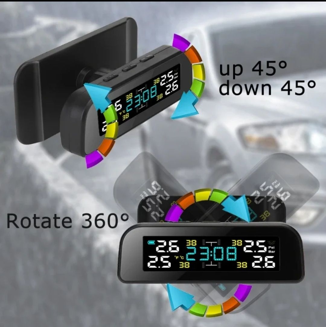 TPMS система контроля давления и температуры в шинах с часами солнечн