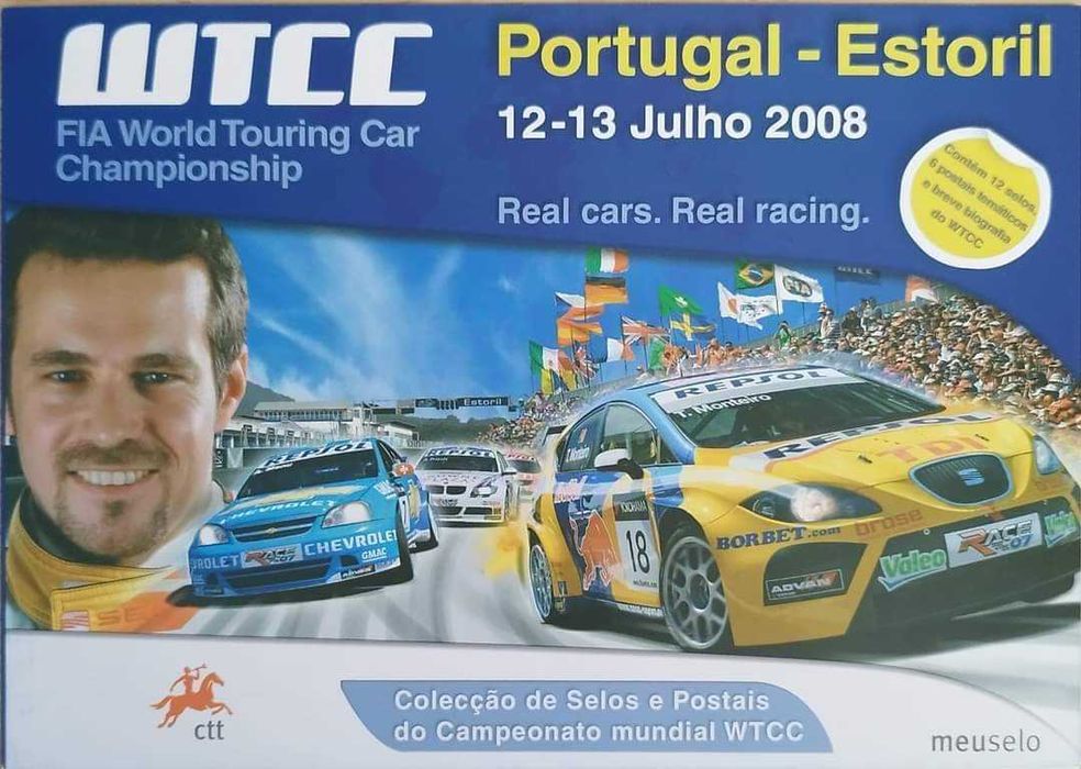 Caderneta comemorativa de 12 selos e 6 postais sobre WTCC no Estoril