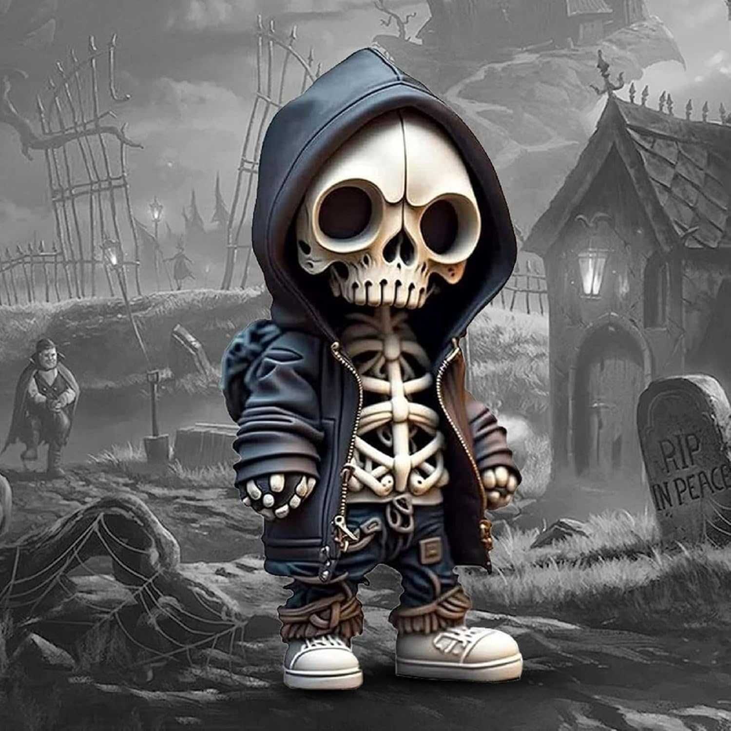 JINGSHUBO Gotycka rzeźba szkieletowa, dekoracja na Halloween