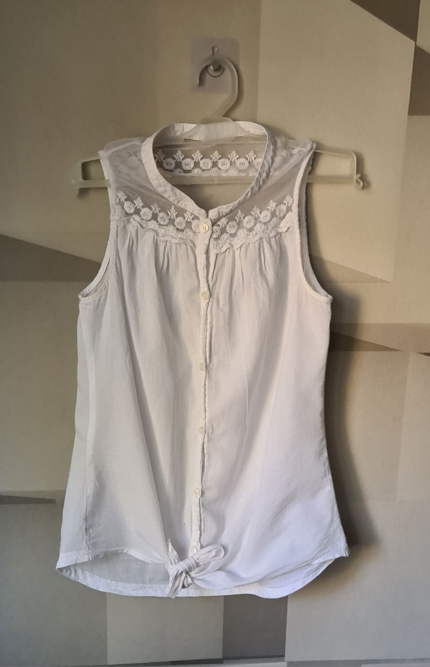 Top/ bluzka bez rękawów, biała, luźna, rozmiar XS, Butik