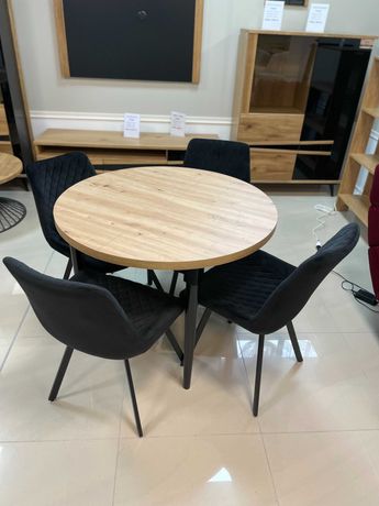 (959) Stół okrągły rozkładany + 4 krzesła, nowe 1190 zł