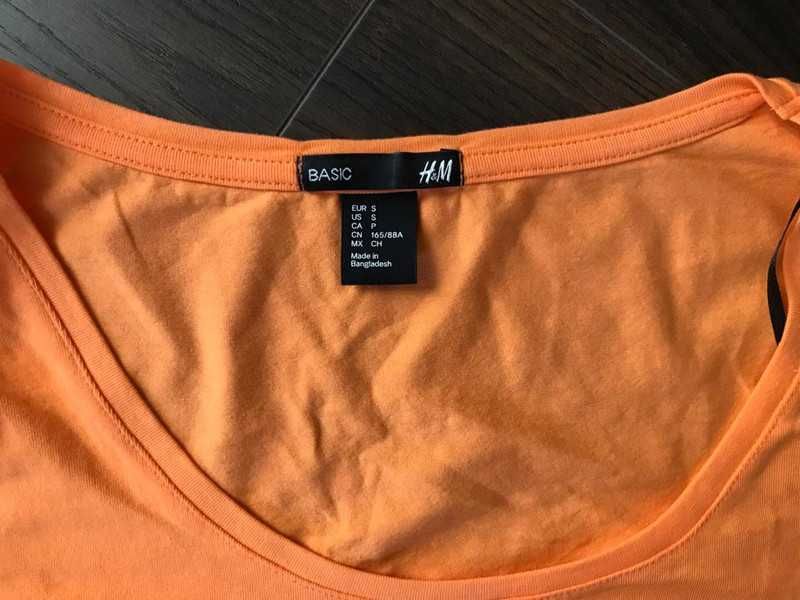 Pomarańczowy T-shirt H&M Basic - rozmiar S/36