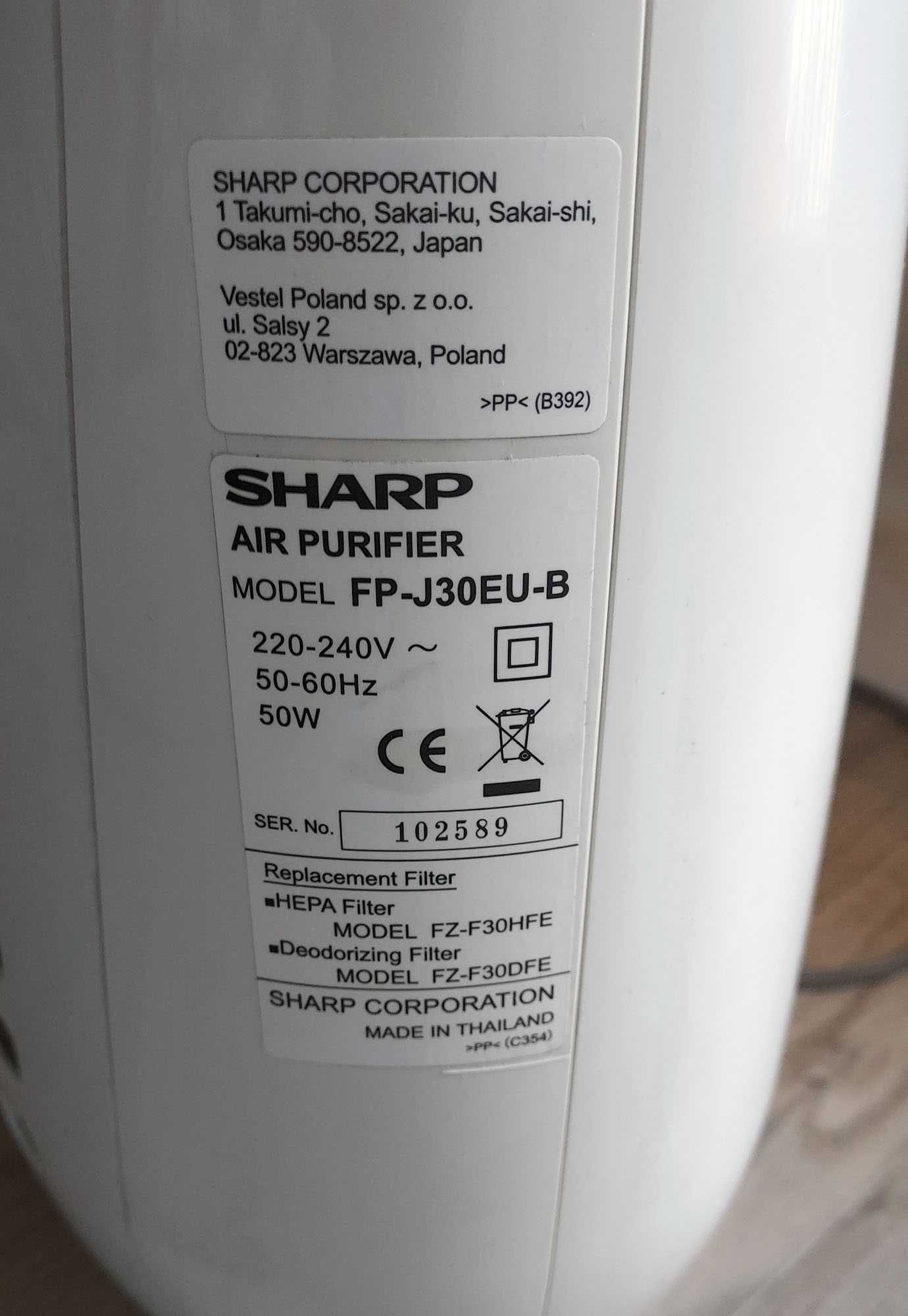 Oczyszczacz Sharp FP-J30EU-B
