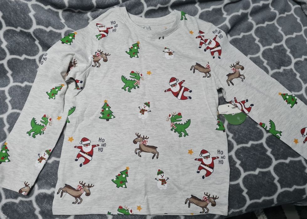 Bluzka z długim Mikołaj Święta c&a nowa 122 szara czerwona Renifer
