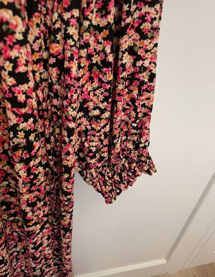 H&M dluga obszerna maxi kolorowa sukienka kwiaty wiskoza floral print