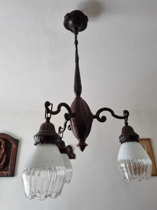 Lampa wisząca żyrandol secesyjny z brązu