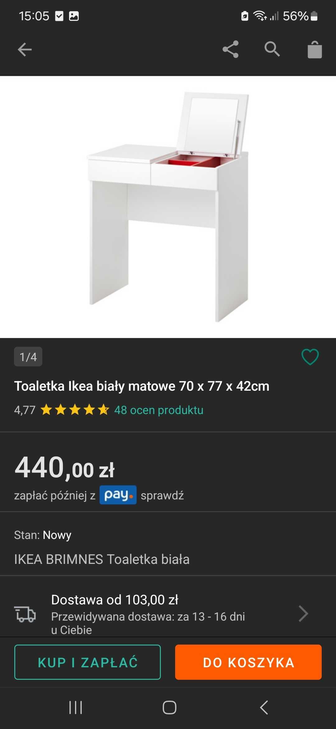 Toaletka Ikea biała z lustrem