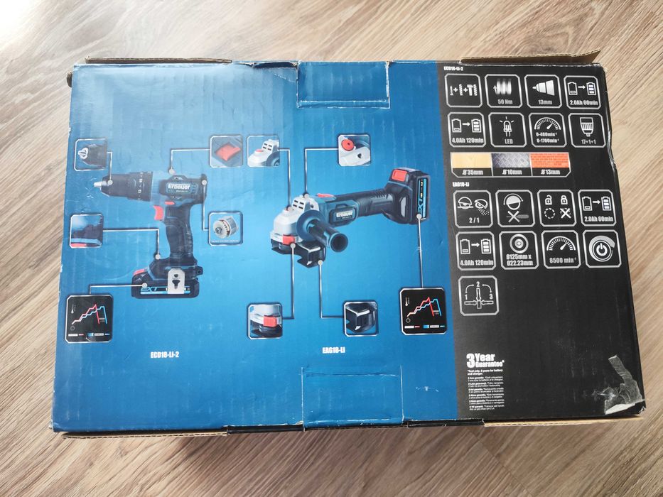 Zestaw wiertarko-wkrętarka + szlifierka kątowa