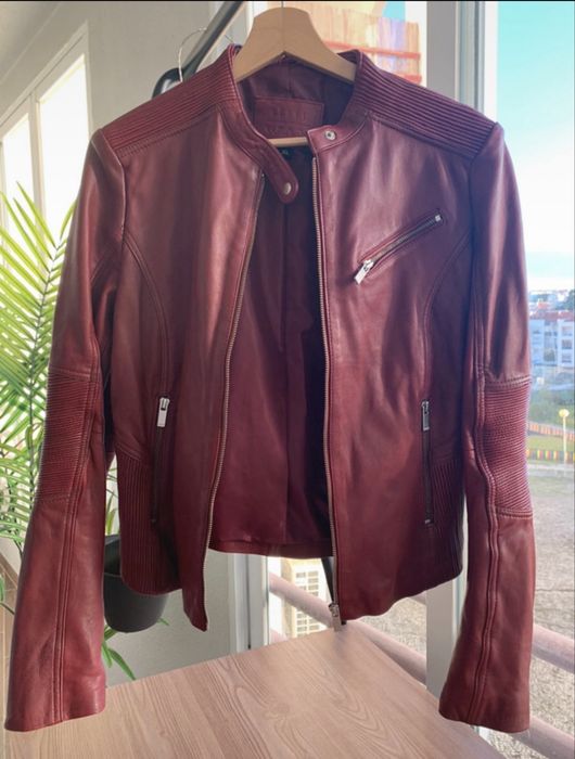 Casaco de pele vermelho Usual Way XL 100% couro genuino