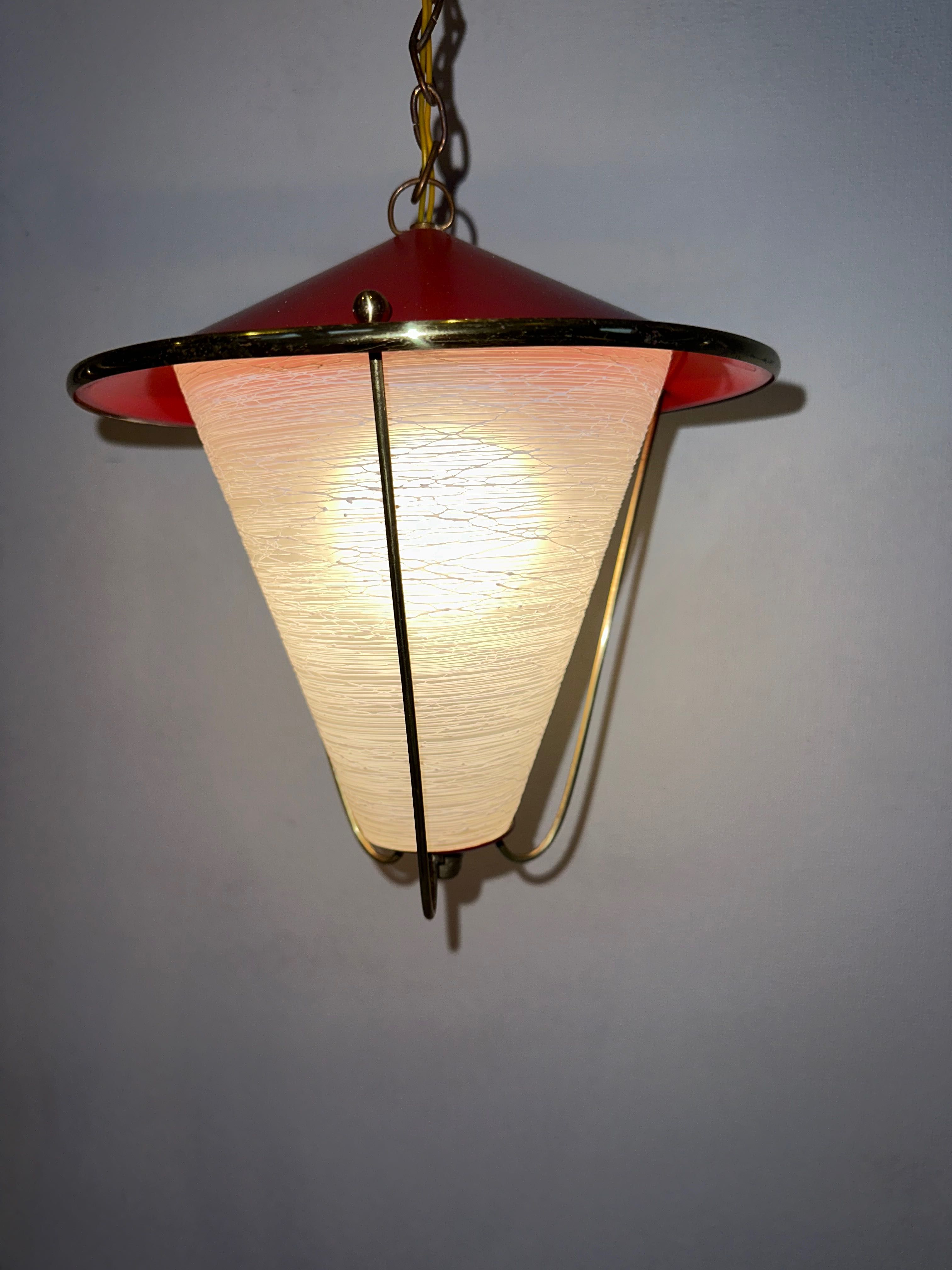 Lampa wisząca Vintage lata 60-te latarnia art Deco czerwona