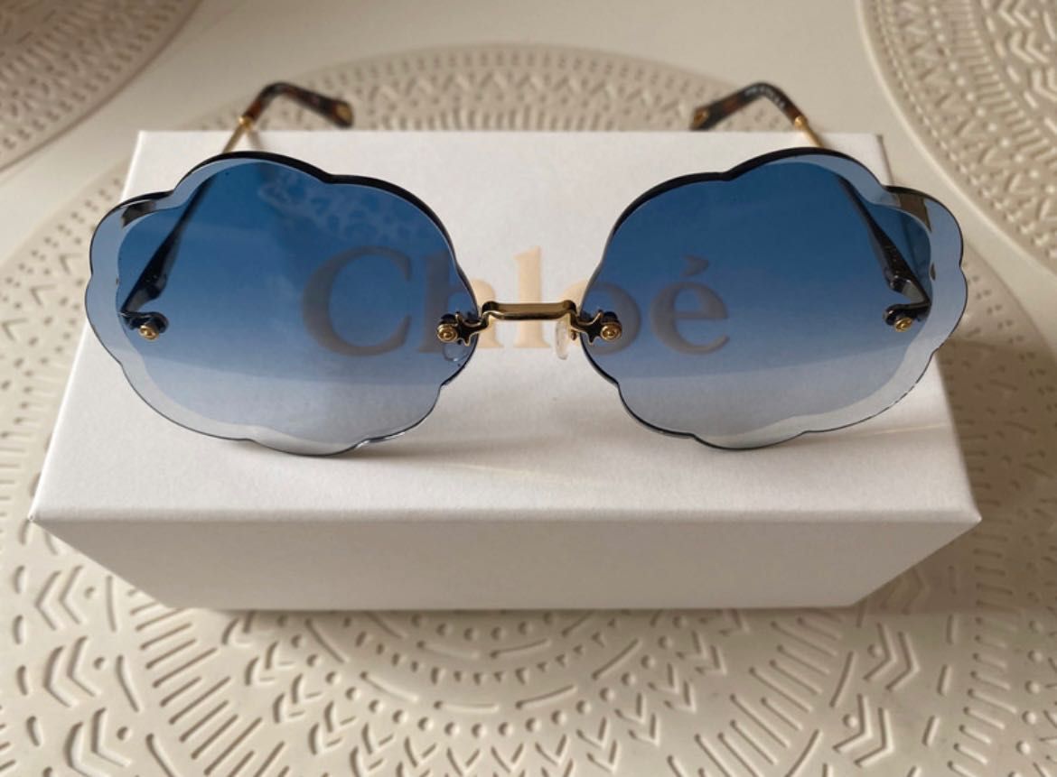Nowe oryginalne okulary przeciwsłoneczne Chloe niebieskie szkło
