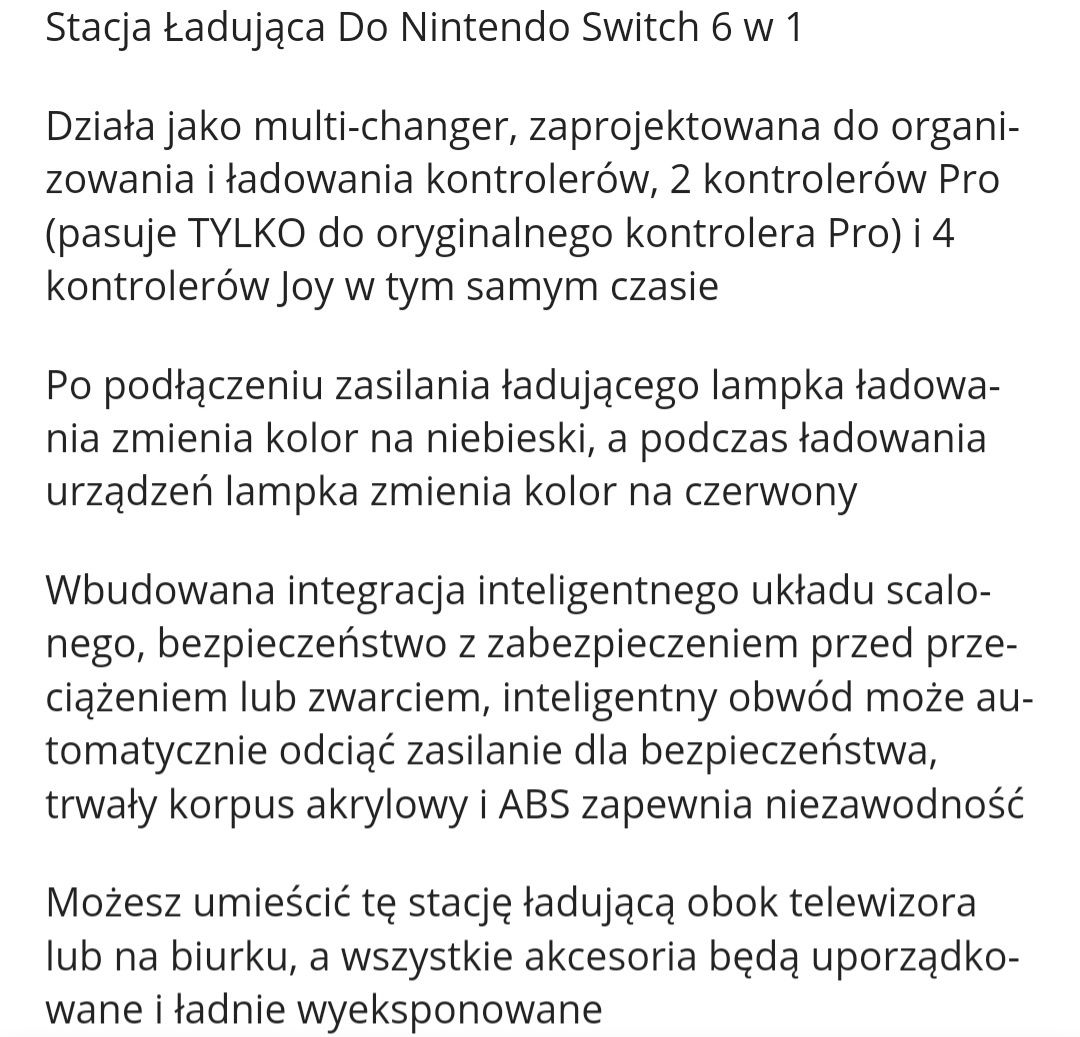 Stacja ładująca do Nintendo Switch