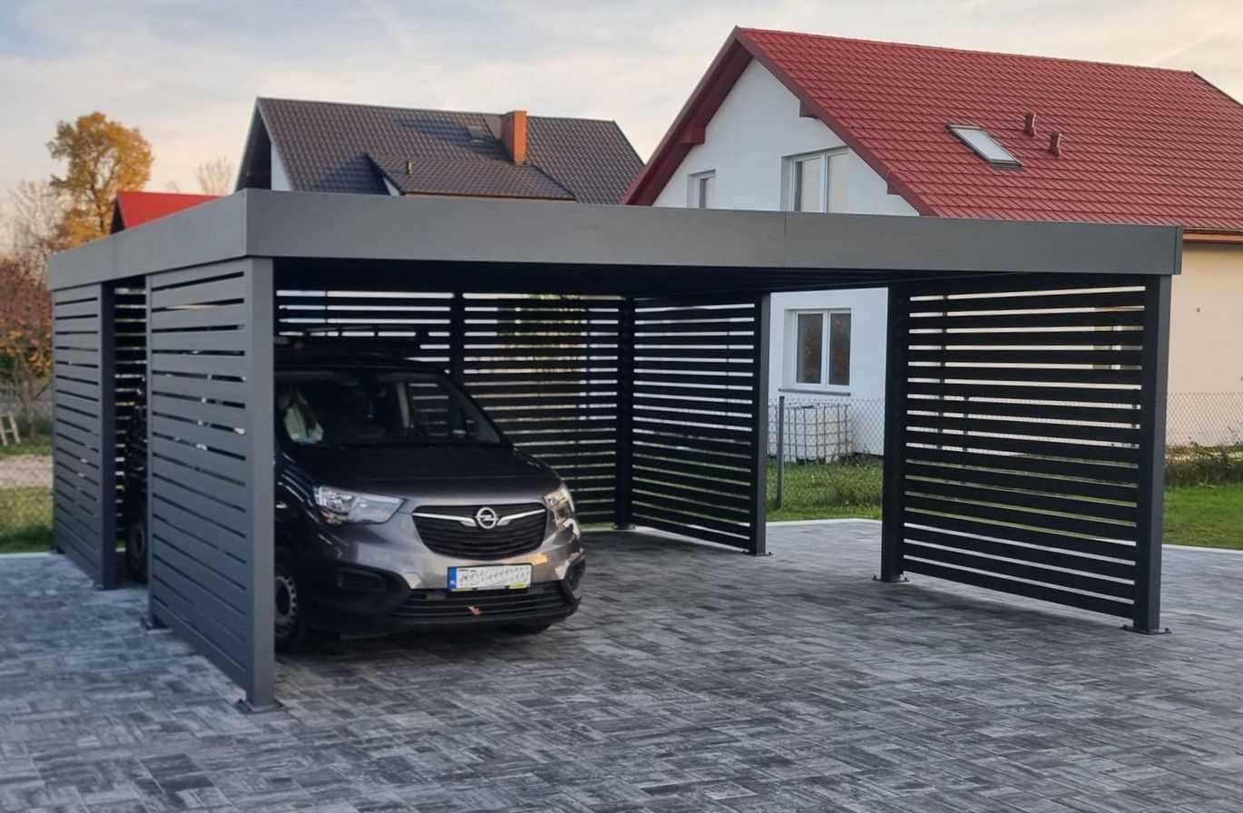 ALU Wiata Garażowa  2 auta, ścianki ażurowe Carport