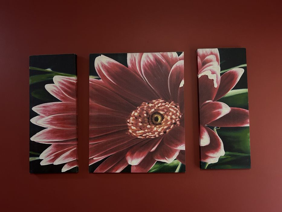 Conjunto 3 quadros flor vermelha
