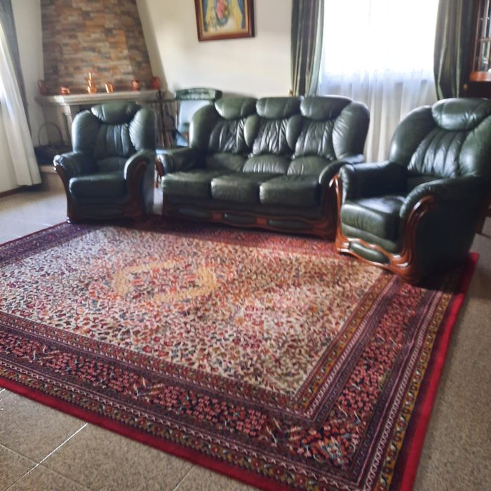 1 sofa que faz cama, 2 cadeirões + 1 carpete