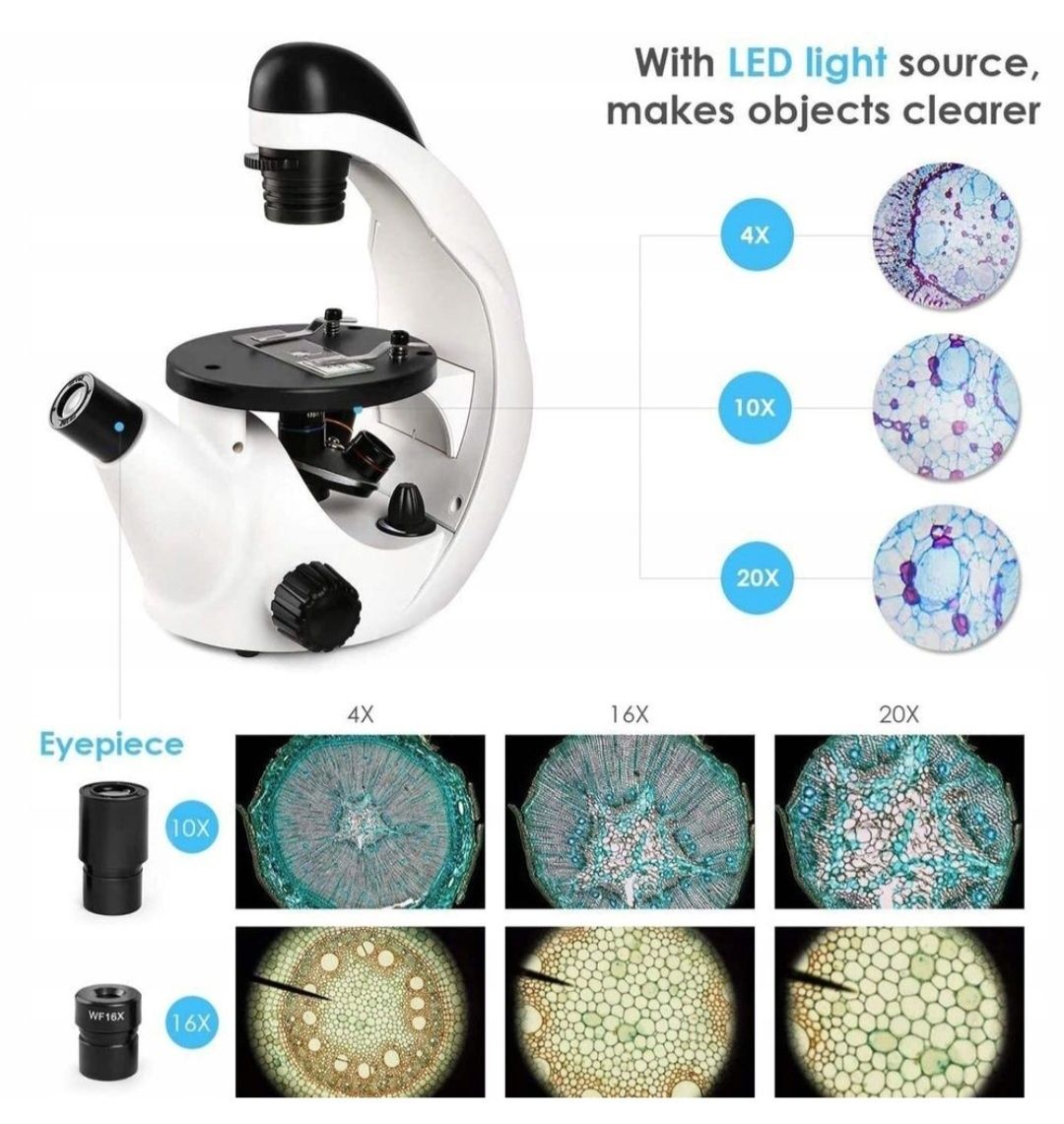TELMU mikroskop – odwrócony mikroskop z powiększeniem 40X-320X