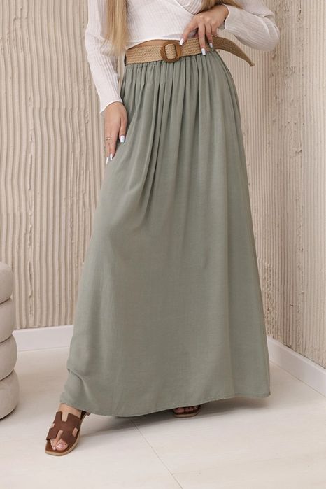 Spódnica maxi z ozdobnym paskiem w kolorze khaki