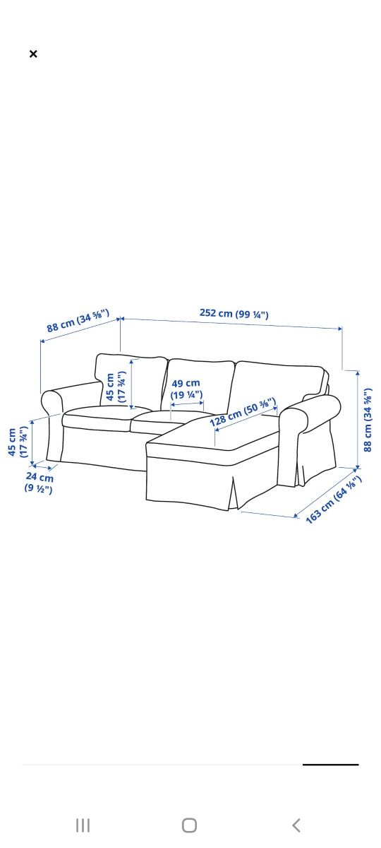 Ikea ektorp kanapa z szezlongiem szary