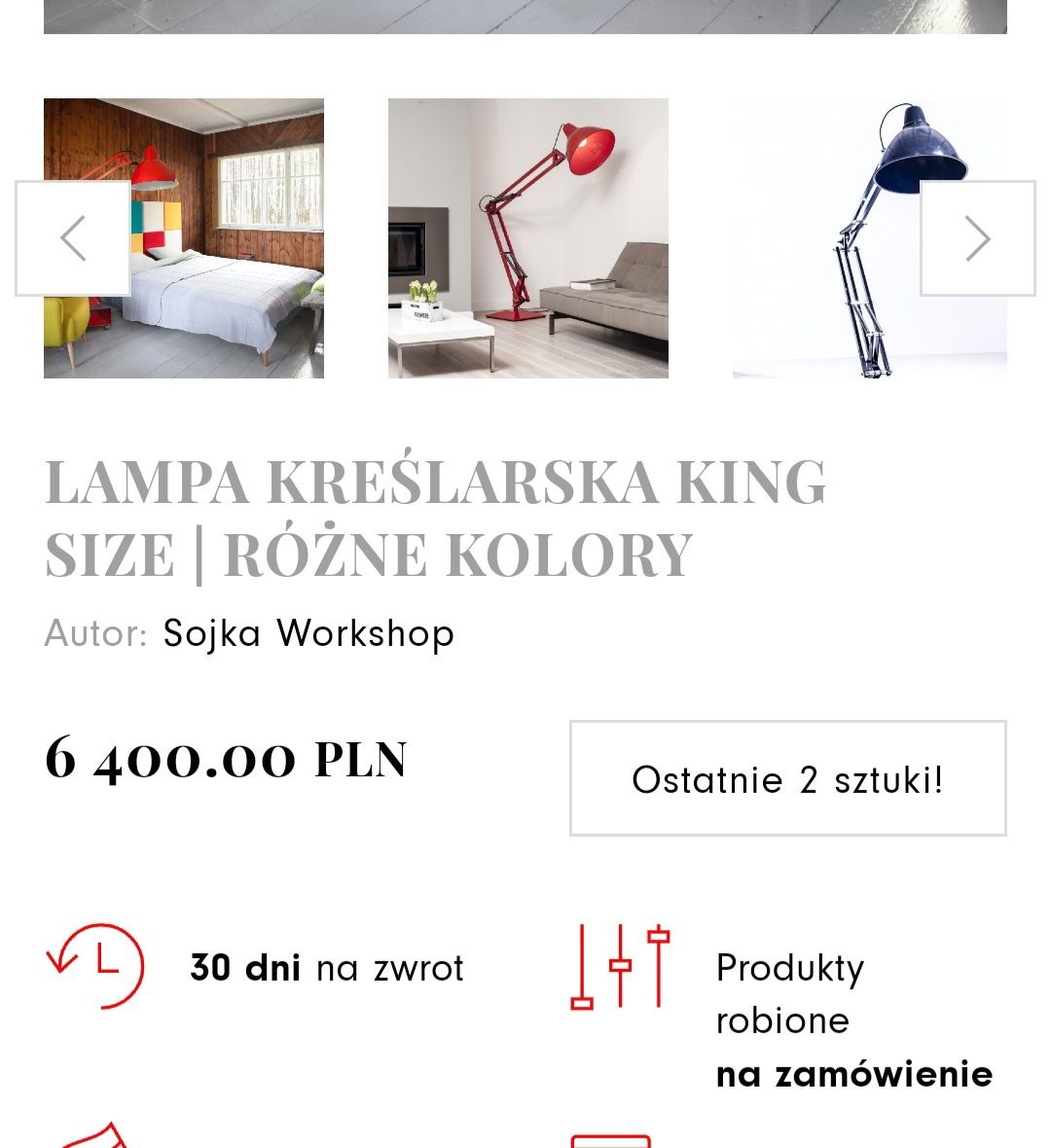 Lampa podłogowa kreślarska duża czerwona-KING SIZE