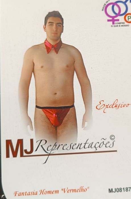 Conjunto Lingerie Masculina. Vermelha. Tanga e Gola