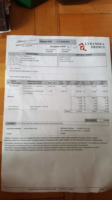 Sprzedam Płytki "Massa Gresowa"  Pierwszy Gatunek.  Nowe. 50% taniej.