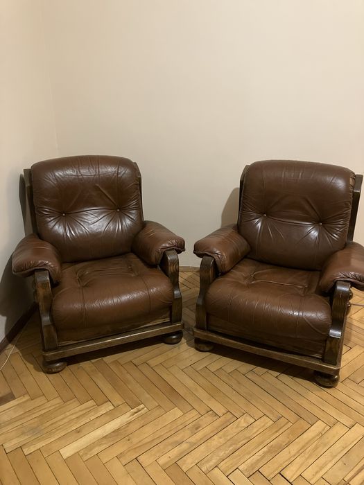 Skórzany komplet wypoczynkowy kanapa i dwa fotele