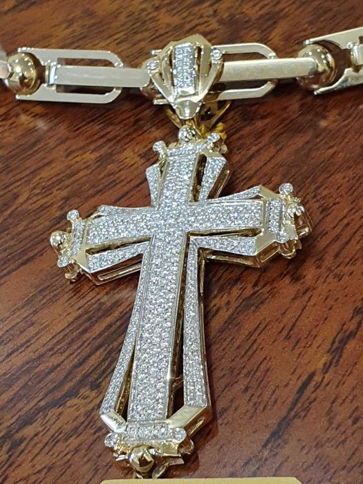 Złoty Łańcuch-125gr+KRZYŻ Z DIAMENTAMI-288 szt. - 1,95 ct.- próba 585.
