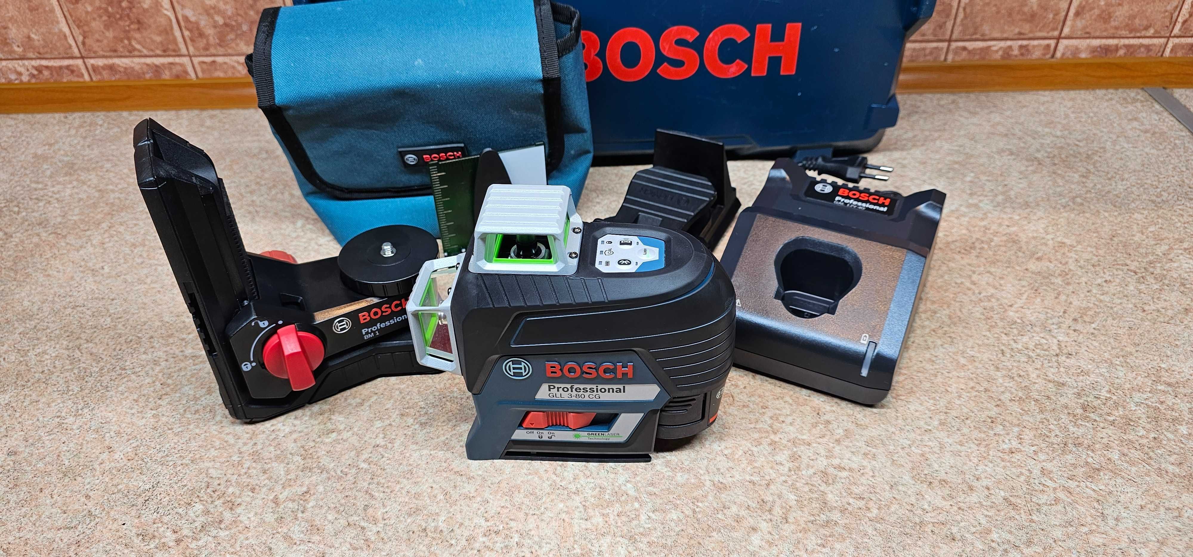 Laser Bosch GLL 3-80 CG , laser płaszczyznowy,  zielone linie