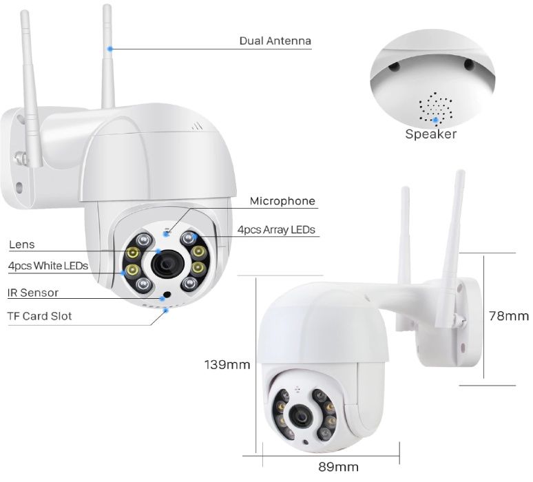 Câmaras de vigilância rotativa Exterior e cartão sd 32 G