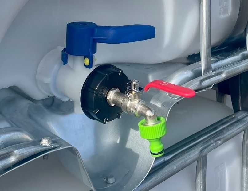 Kran do zbiornika 1000L, metalowy czerpalnyS60x6 z zaworem mosiężnym