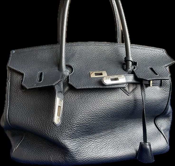 Шкіряна сумка  Hermes темно синього кольору