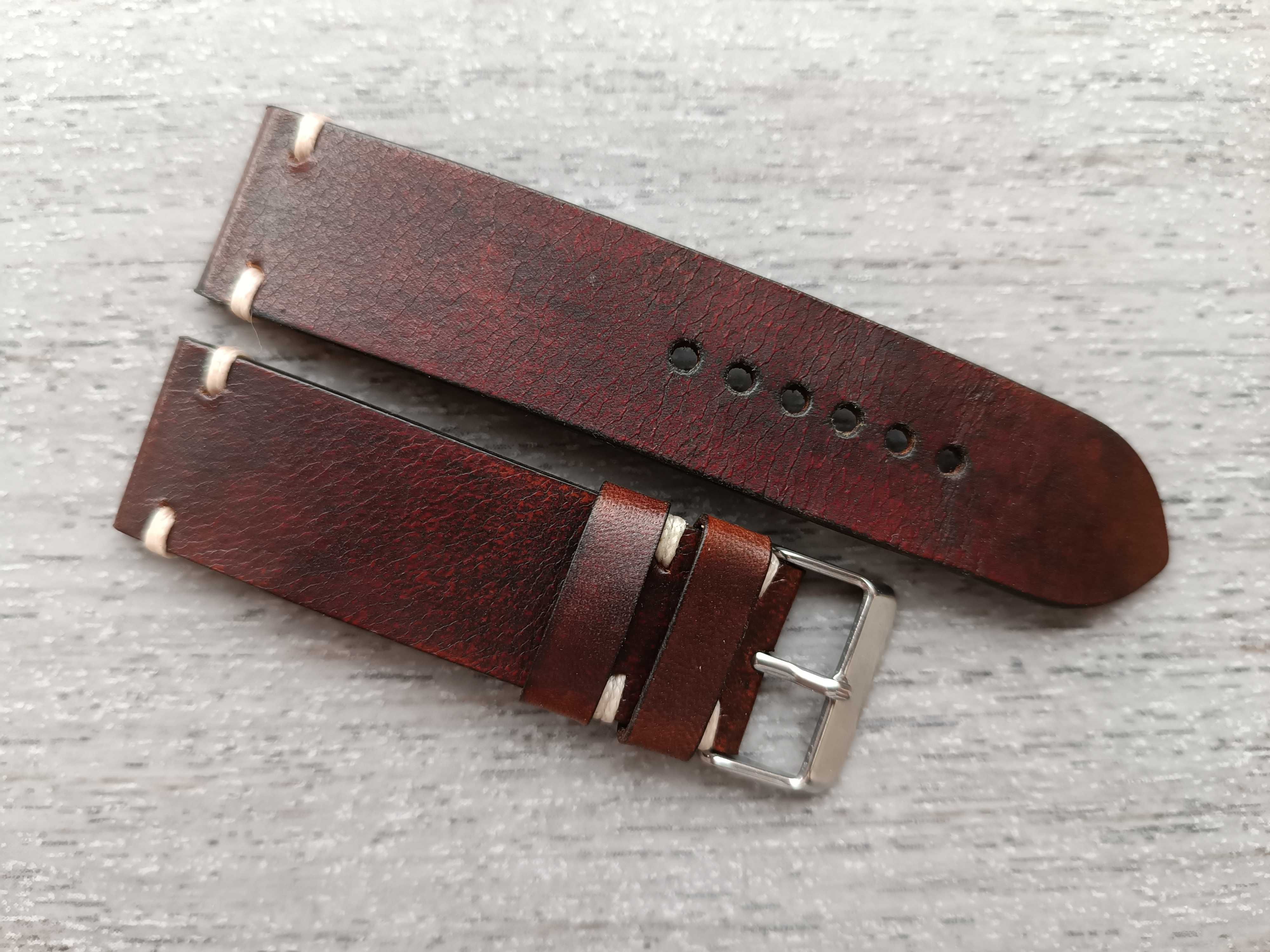 Bordowy pasek zegarka 22 mm skóra