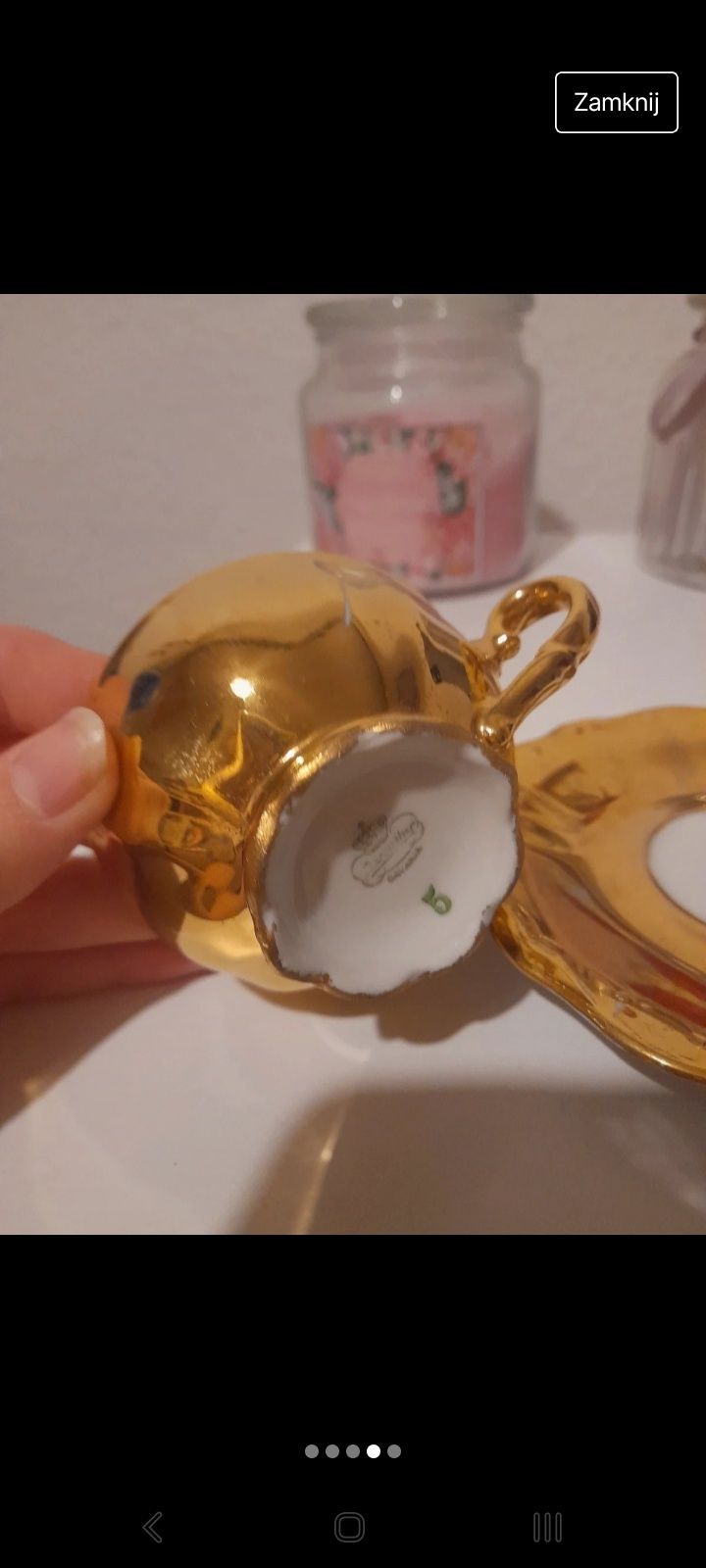 niemiecka złota filiżanka espresso porcelanowa sygnowana vintage
