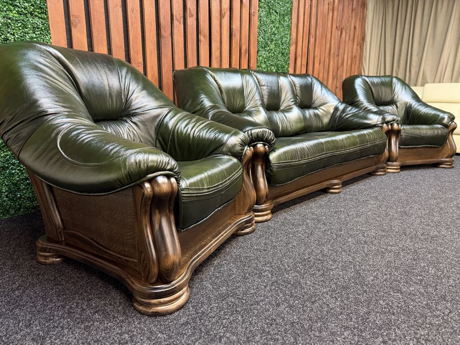 НОВИЙ шкіряний розкладгий гарнітур на дубі, Нідерланди. Кожаный диван