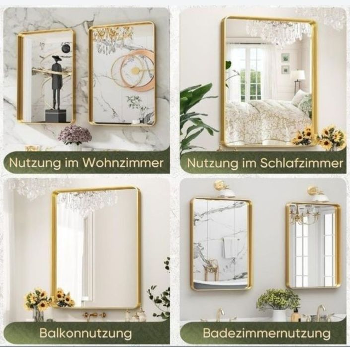 Lustro 55 x 75 cm z aluminiową ramą w kolorze szczotkowanego złota