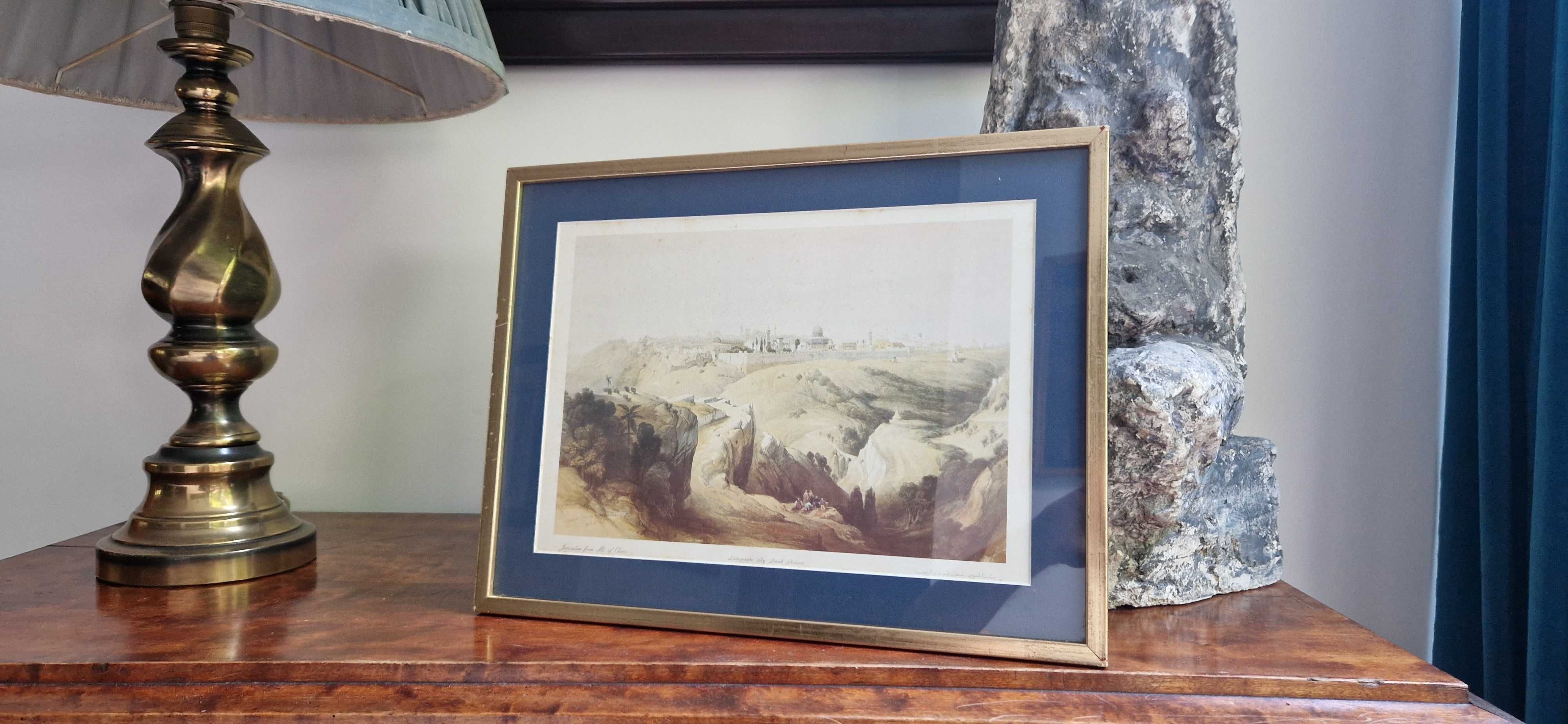 Stara litografia David Roberts Jerozolima z gory Oliwnej antyk cudo